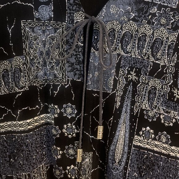 Chico’s Travelers Sz 2 US Sz 12 Jacket Black Glitter Metallic Long Sleeve Tie - Picture 2 of 11